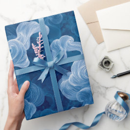 Havs våg djupblå dimma vit abstrakt mönster presentpapper