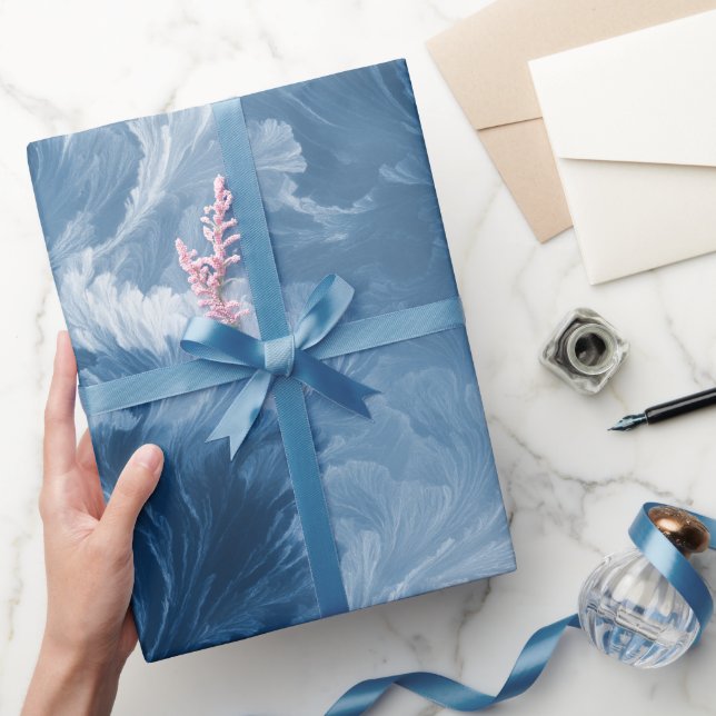 Havs våg djupblå dimma vit abstrakt mönster presentpapper (Gifting)
