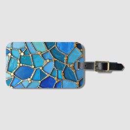 Havs vågor Blå och Guld Mosaik Finkonst Bagagebricka