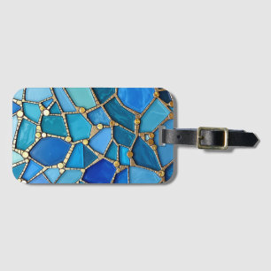Havs vågor Blå och Guld Mosaik Finkonst Bagagebricka