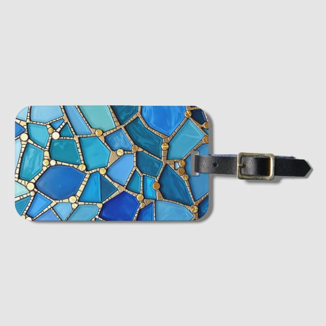 Havs vågor Blå och Guld Mosaik Finkonst Bagagebricka (Framsida horisontal)
