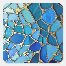 Havs vågor Blå och Guld Mosaik Finkonst