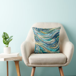 Havs vågor Teal Mosaic Finkonst Kudde