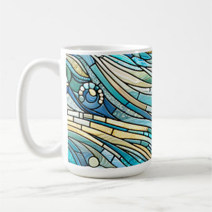 Havs vågor Teal Mosaik Finkonst Kaffemugg