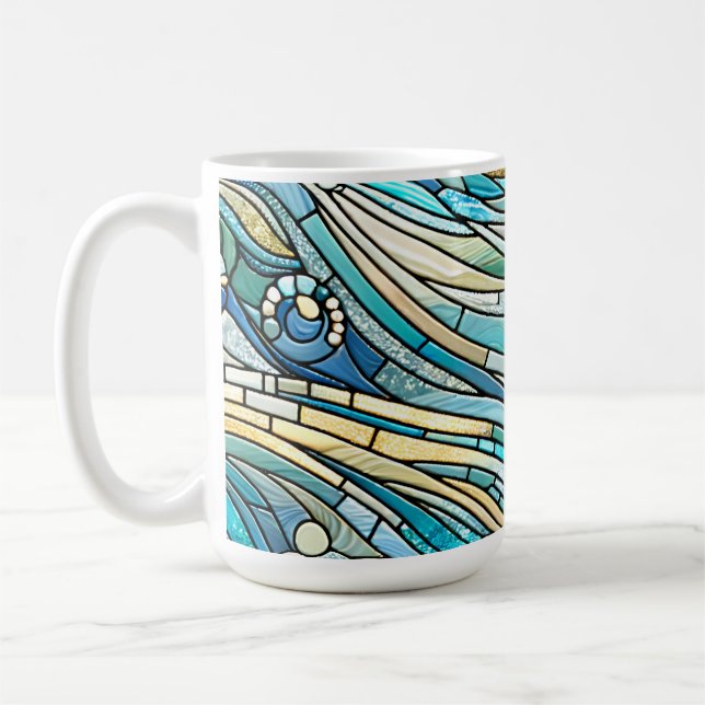 Havs vågor Teal Mosaik Finkonst Kaffemugg (Vänster)