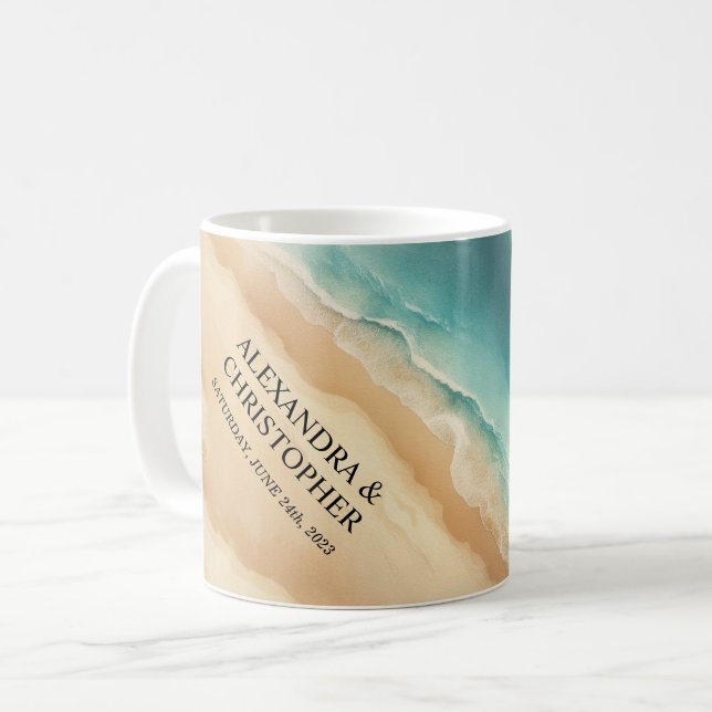 Havsbad hav Vattenfärg Sommar Bröllop Kaffemugg (Framsida vänster)