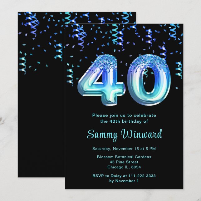 Havsballonger med konfetti inbjudningar (Fram/baksida)