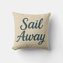 Havsbeige och marinblå skript seglar bort kudde