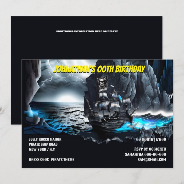 Havsbergen i pirat frakt, nautisk nattfart inbjudningar (Fram/baksida)
