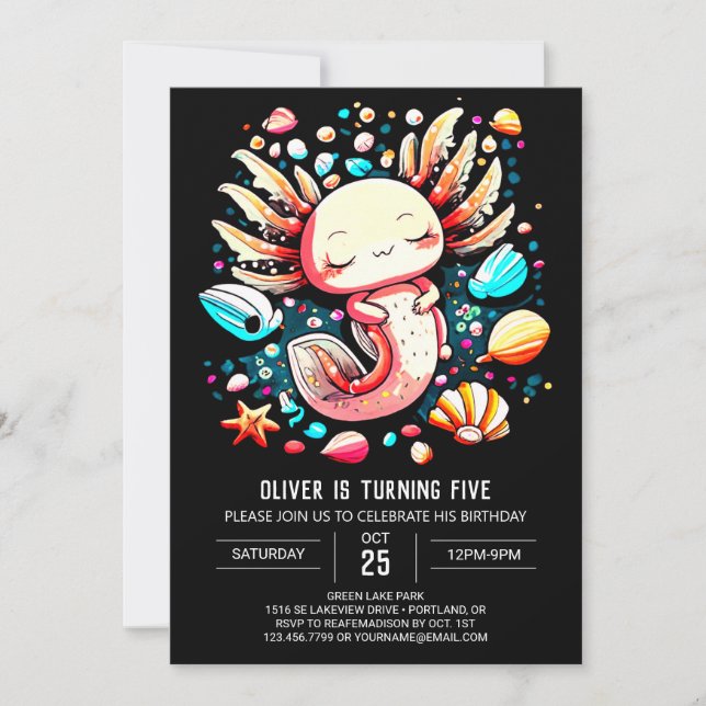 Havsbesättningar Axolotl Whimsical Birthday Inbjudningar (Framsida)