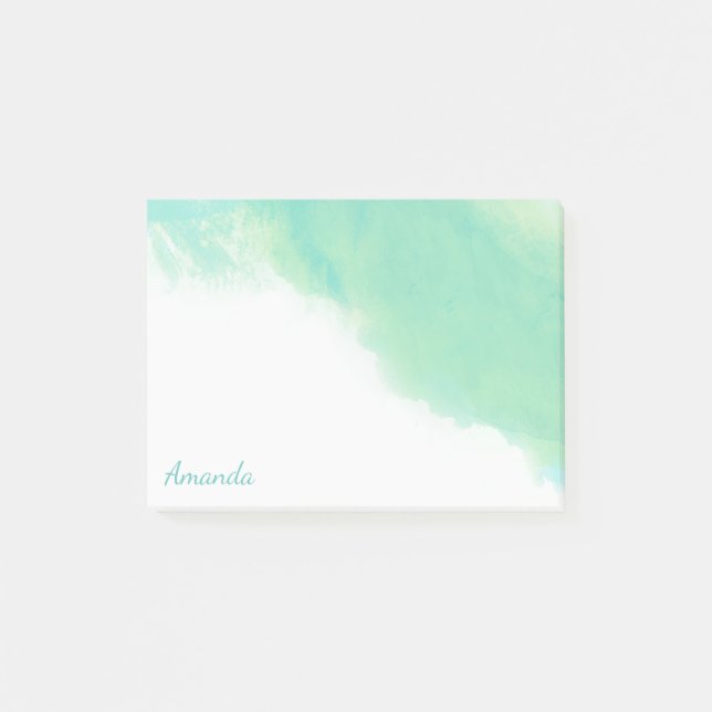 Havsblå Abstrakt vattenfärg med Monogram Post-it Block (Framsida)