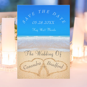 Havsblå Beach Wedding 2 Hearts i Sand Inbjudningar