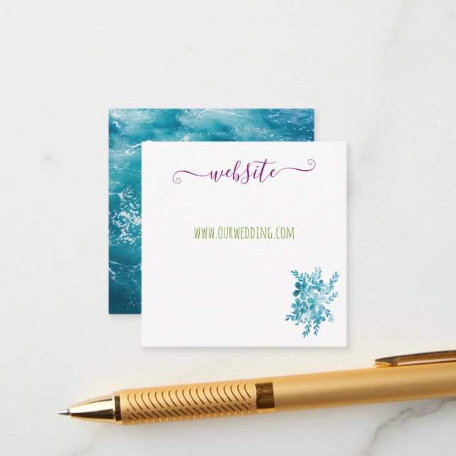 Havsblå Blommig Bröllopsföljekort Tilläggskort (Fram/Back In Situ)