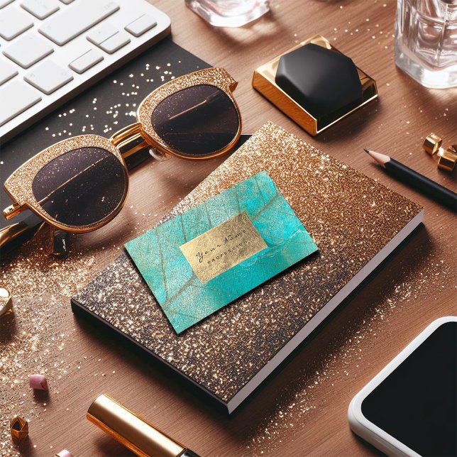 Havsblå guldblomma Botaniska cementungy Visitkort (Aqua Ocean Blue Gold Foil Botanical Cement Grungy Business Card)