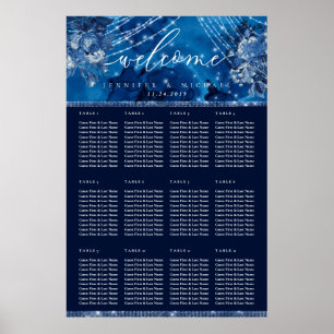 Havsblå marinblommig sittplan för bord poster