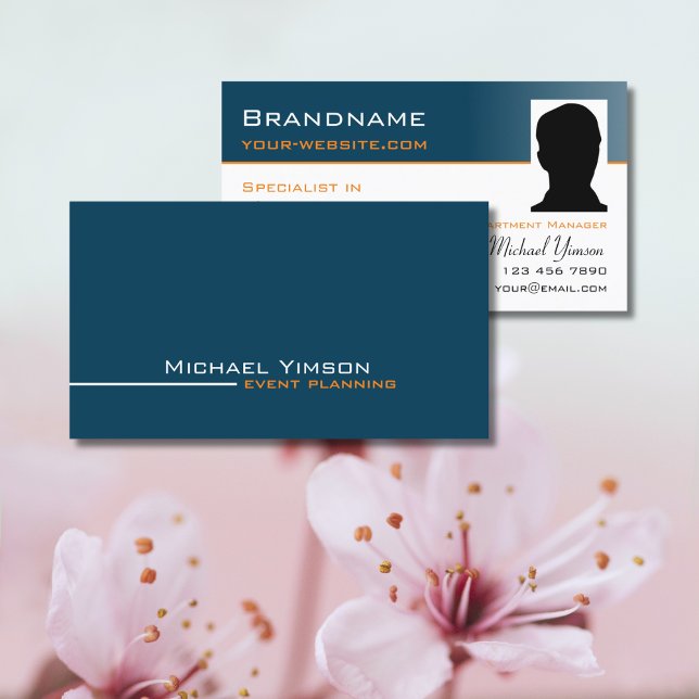 Havsblå och vit Coola med fotoProfessionell Visitkort (Skapare uppladdad)