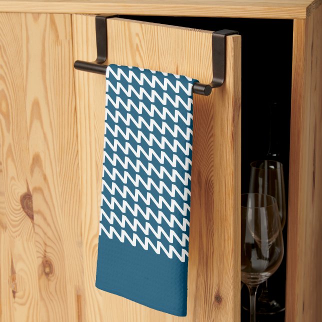 Havsblå och vit modern Vass Vinkara Kökshandduk (Thirds Fold)