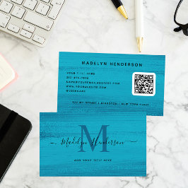 Havsblå penseldrag Modern Penselkod QR Visitkort