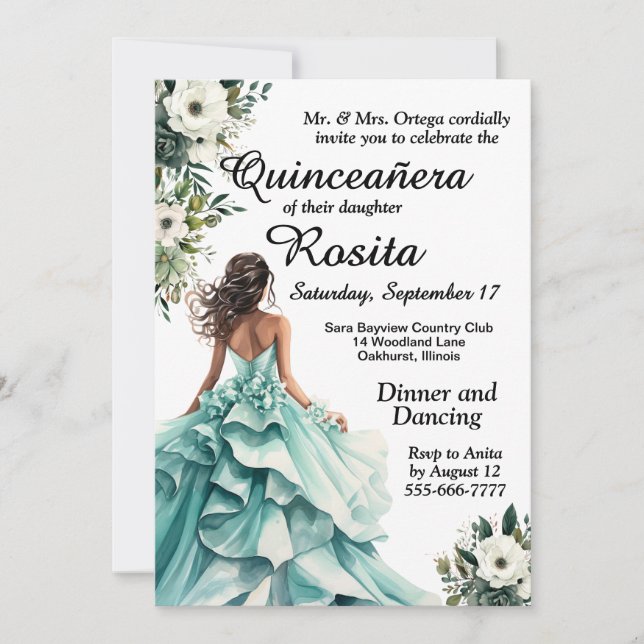 Havsblå Quinceanera-inbjudan Inbjudningar (Framsida)