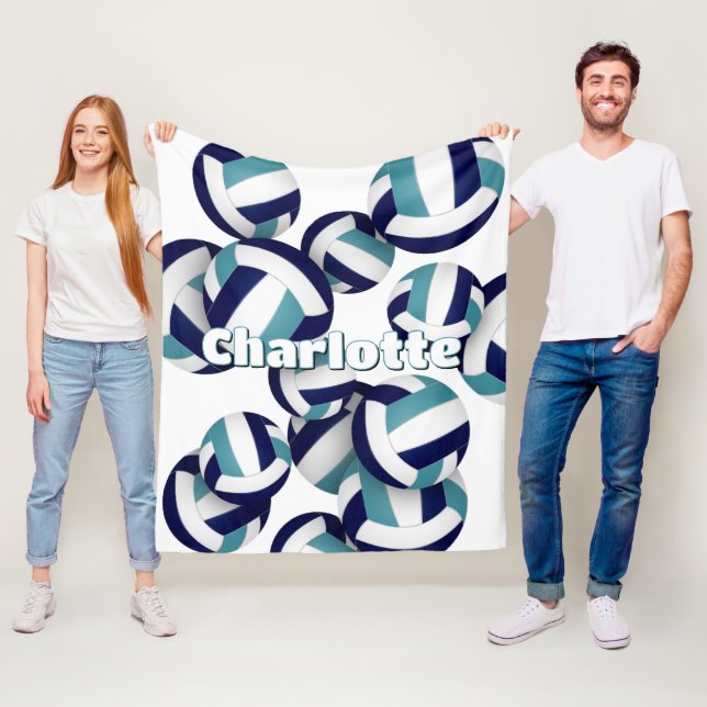 Havsblå teal volleyball-lag färg rumsdekator fleecefilt (På plats)