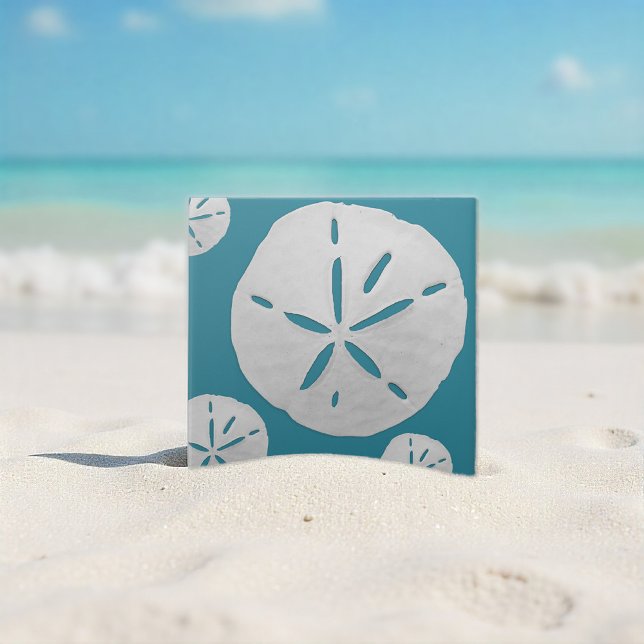 Havsblå & Vit Tropisk Strand Sanddollaraccent Kakelplatta (Skapare uppladdad)