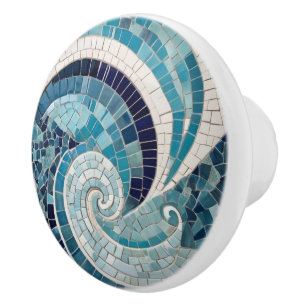 Havsbläckfisksträdans Abstrakt Ocean Blue Mosaic Knopp