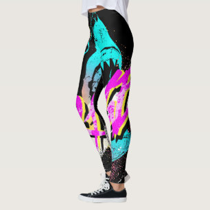 Havsblåhaj 80:s glasaktiga fasion leggings