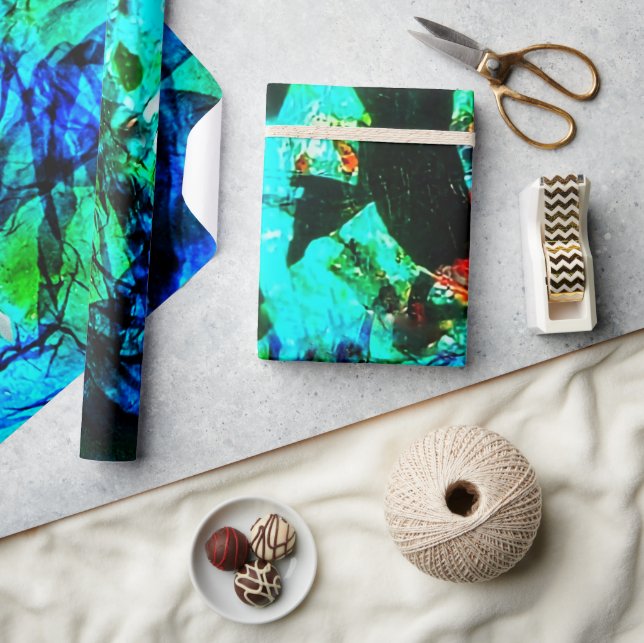 Havsblått abstrakt presentpapper, Sött havsblått Presentpapper (Hantverk)