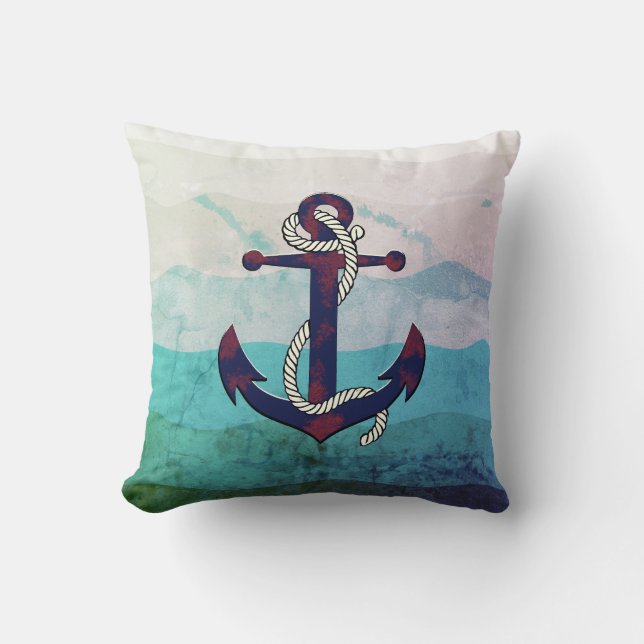 Havsblått ankare/rep/filter vinkarare kudde (Framsida)