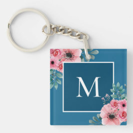 Havsblått | Blommigt Photo Monogram-Nyckelring