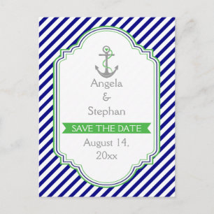 Havsblått, grönt, bröllop spara datum meddelande vykort