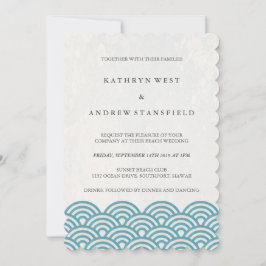 Havsblått Grönt Stiliserat havs Vinkara strutsbröl Inbjudningar