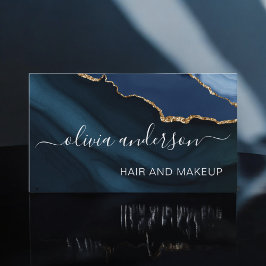 Havsblått Guld Agate Geode Hair Makeup Salon Visitkort