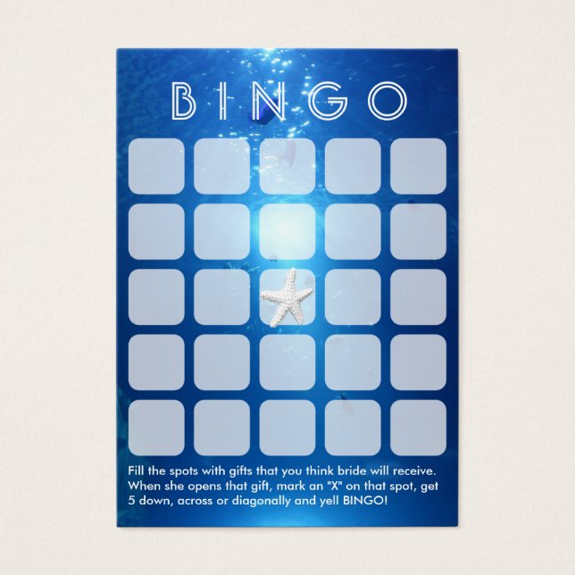Havsblått hav, minst 5 x 5 Möhippa, Bingo Card Visitkort (Framsidan)