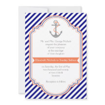 Havsblått, korallankare och rand nautiska bröllop