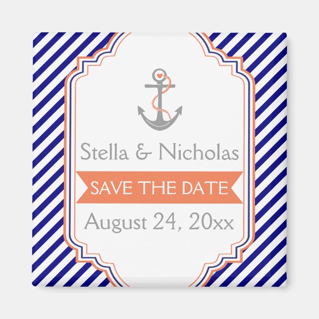 Havsblått, korallsjön bröllop spara datum magnet (Framsidan)