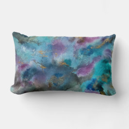 Havsblått Lila Guld Vattenfärgsfärgning Abstrakt A Lumbarkudde
