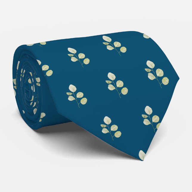 Havsblått med Grönt Löv bröllop Neck Tie Slips (Rullad)