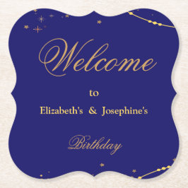 Havsblått med guld stjärnor, dubbla-födelsedag underlägg papper