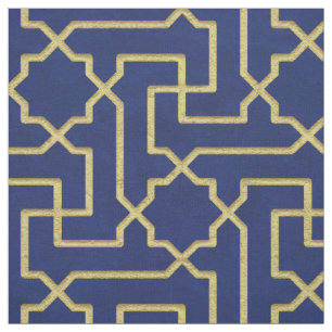Havsblått och faux Guld-marockanska Mosaic Mönster Tyg
