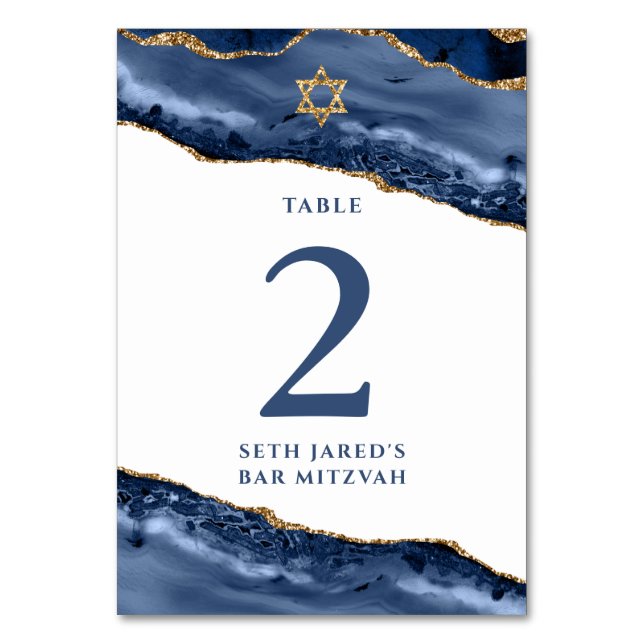 Havsblått och Guld Agate Geode Sten Bordsnummer (Framsidan)