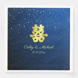 Havsblått och guld kinesiska bröllop pappersservett