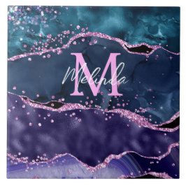 Havsblått och Lila Glitter Ocean Agate Kakelplatta