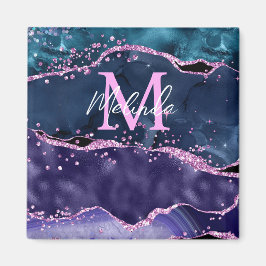 Havsblått och Lila Glitter Ocean Agate Magnet