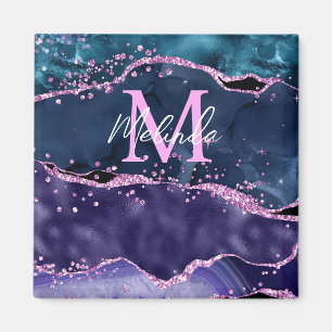 Havsblått och Lila Glitter Ocean Agate Magnet