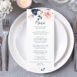 Havsblått och  Rosa Blommigt Bröllop Middag Meny<br><div class="desc">Lämna ett intryck på dina gäster med temat Navy Blue och  Rosa blommigt. Höj klassen med en elegant party med detta tema för marinblå och  Rosa blommigt. Anpassa med din information eller klicka på "Klicka för att anpassa ytterligare" för att redigera teckensnittet stilar,  storlekt och färg.</div>