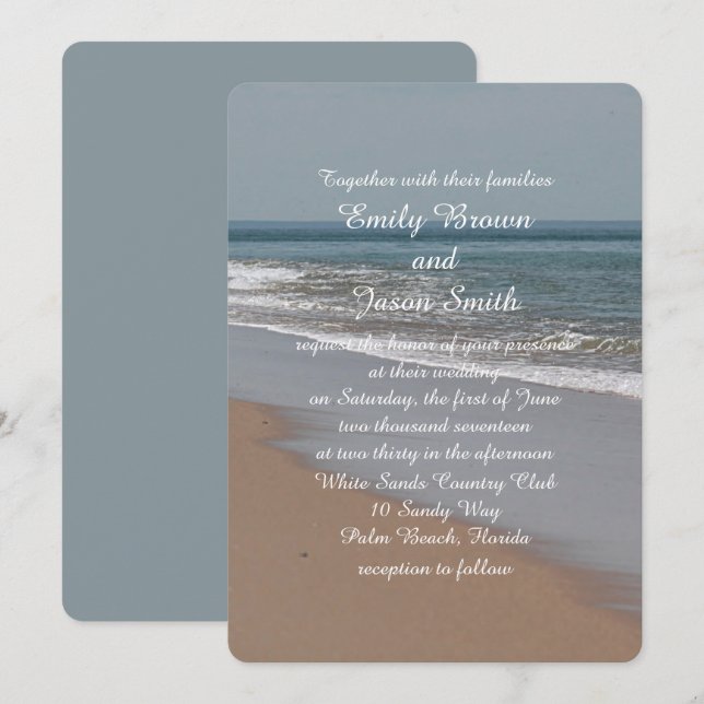 Havsblått och sandstrand inbjudningar (Fram/baksida)