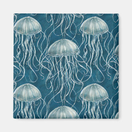 Havsblått och vitt geléfisk Mönster Magnet