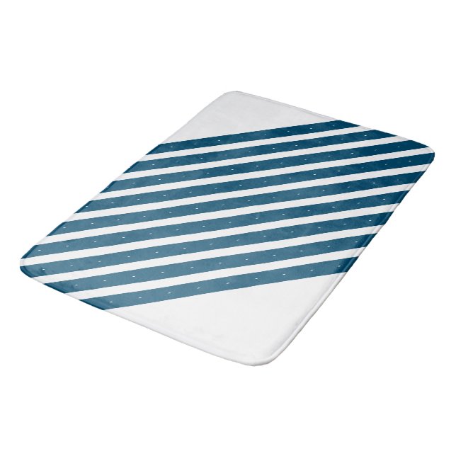 Havsblått och vitt rand badrumsmatta (Vinklad)