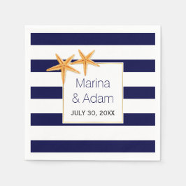 Havsblått och vitt rand, stjärtfenad bröllop pappersservett